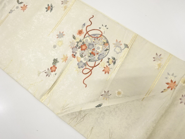 アンティーク　引箔　花籠模様織り出し袋帯（材料）